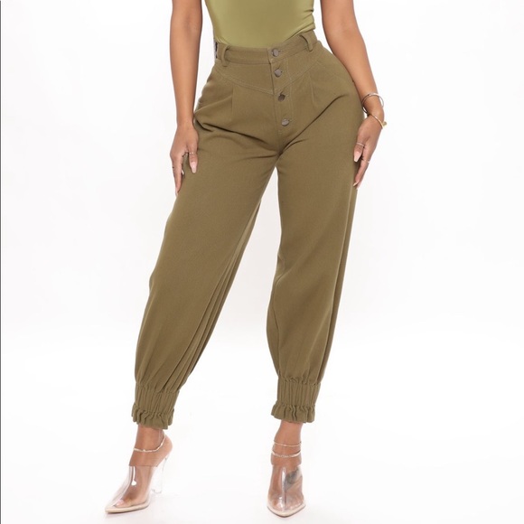 Fashion Nova Denim - Berlin Slouchy Denim Joggers-Olive